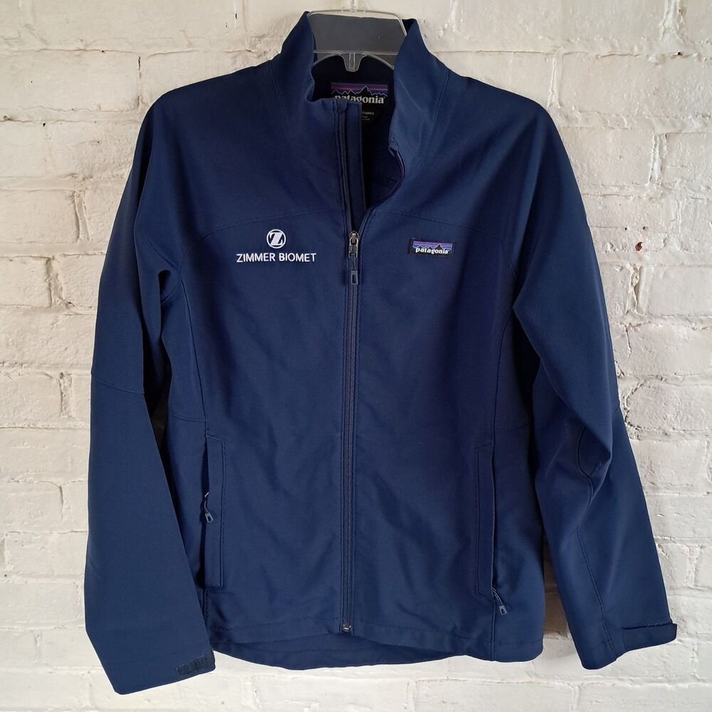 Patagonia Womens M Adze Jacket Navy Blue Water Wind Resistant Company Logo